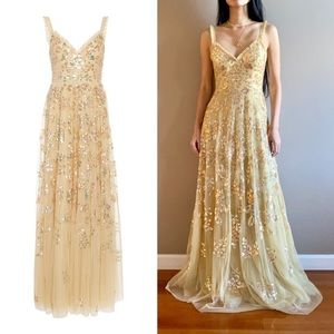 Needle & thread tulle gown pale yellow gold sequins